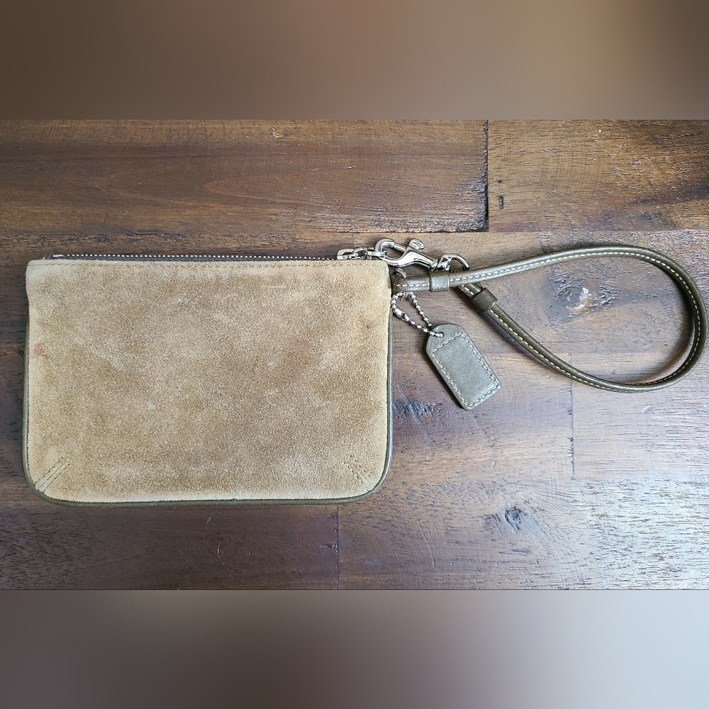 Coach Suede Olive Green Wristlet - Picture 4 of 10